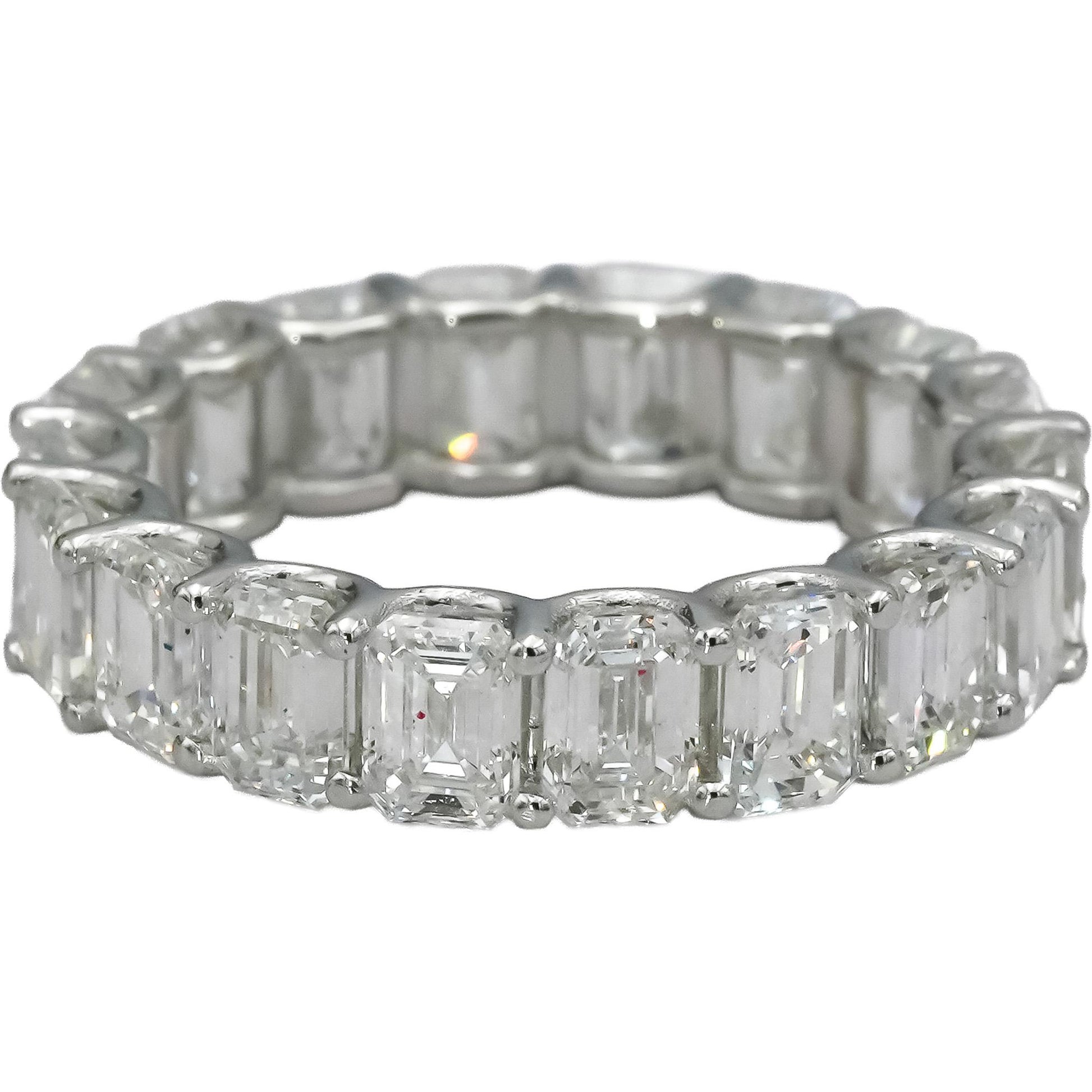 18k White Gold VS Emerald Cut Diamond Eternity Band Ring 6.89CT Size 7.25