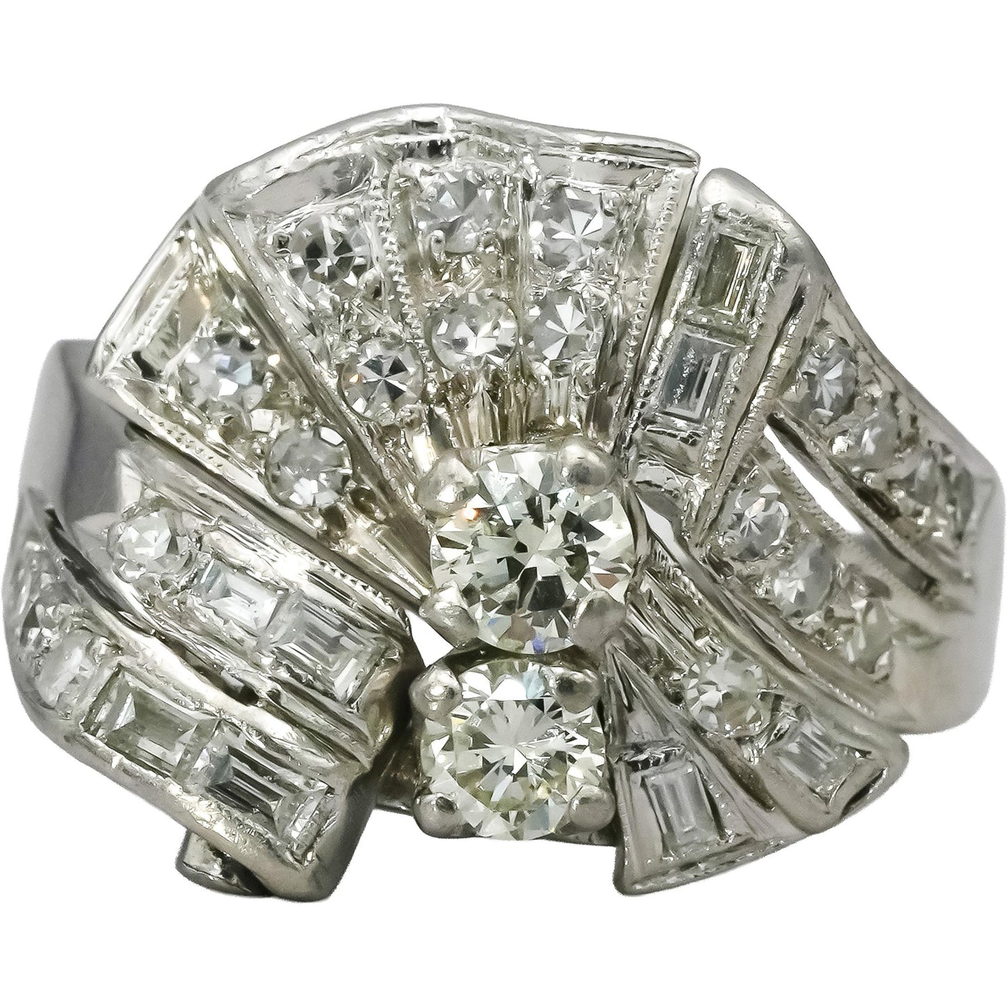 Antique Vintage Platinum Diamond Cocktail Ring 1.33CT Size 9