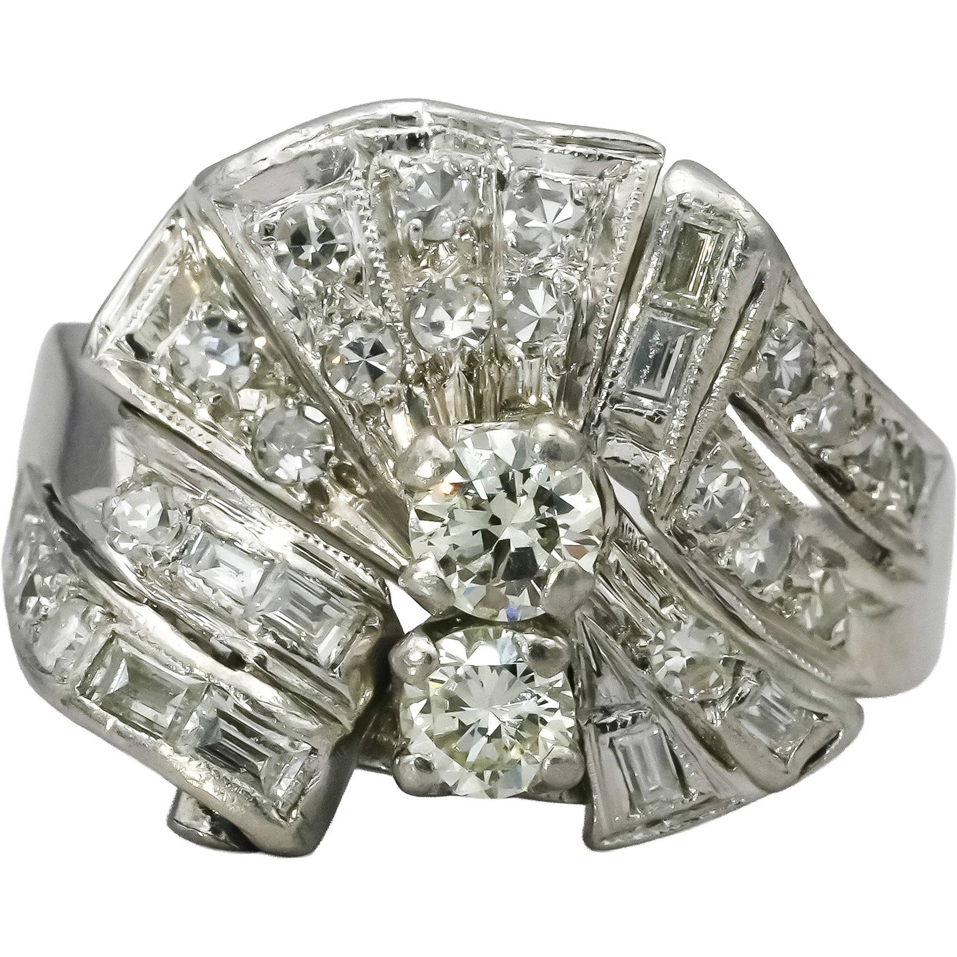 Antique Vintage Platinum Diamond Cocktail Ring 1.33CT Size 9