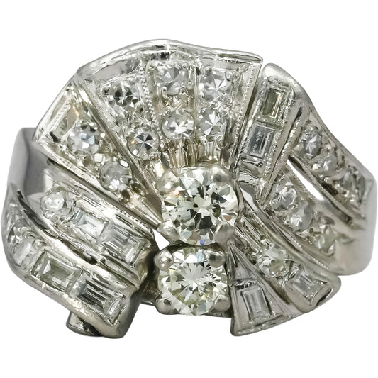 Antique Vintage Platinum Diamond Cocktail Ring 1.33CT Size 9