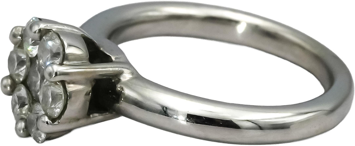 14K White Gold Round Diamond Cluster Ring 1.0CT Size 6.5