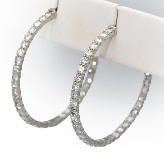 14k White Gold Round Natural Diamond Inside Out Hoop Earrings 6.35CT