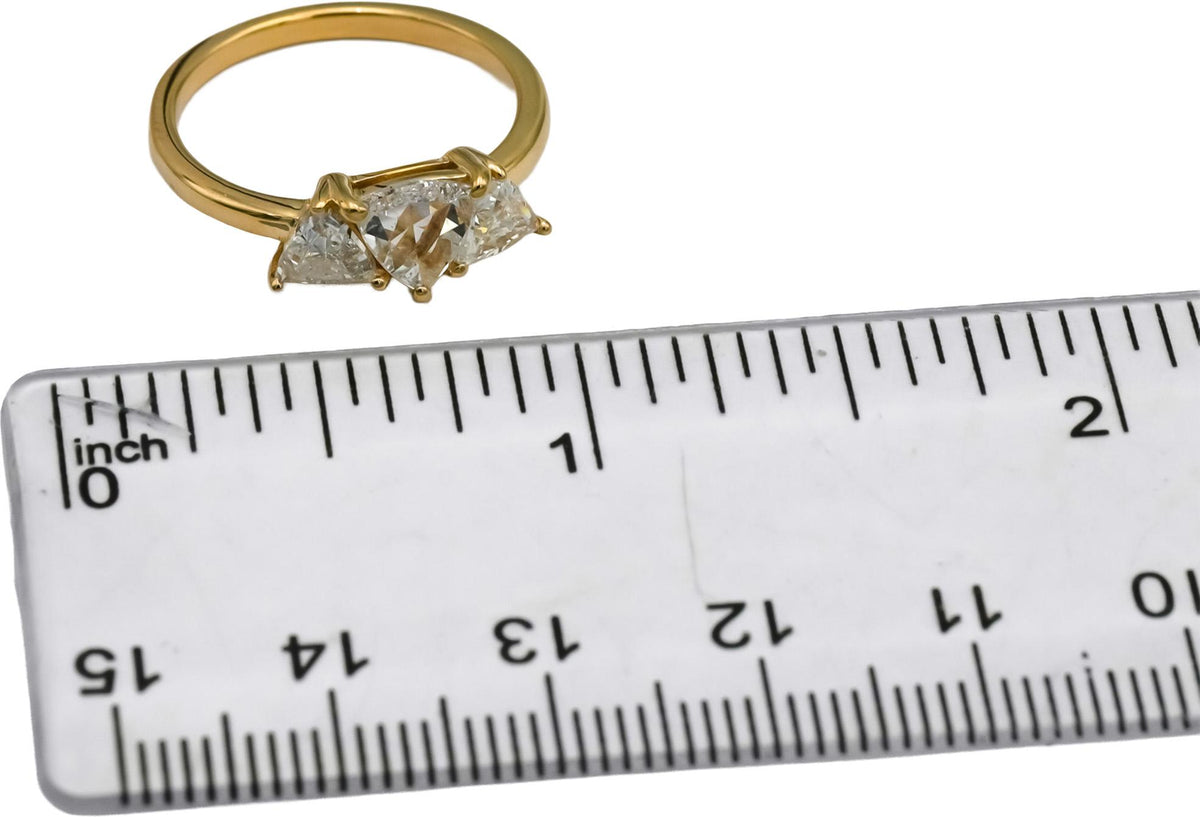 14k Yellow Gold VS Trillion Rose Cut Natural Diamond 3 Stone Ring 1.21CT Sz 6.25