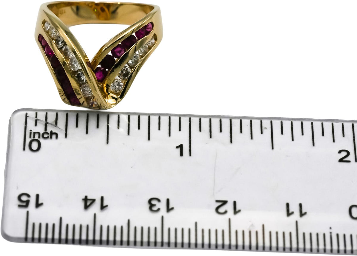 14k Yellow Gold Diamond and Ruby Curved Bypass Ring 1.0CT Size 6