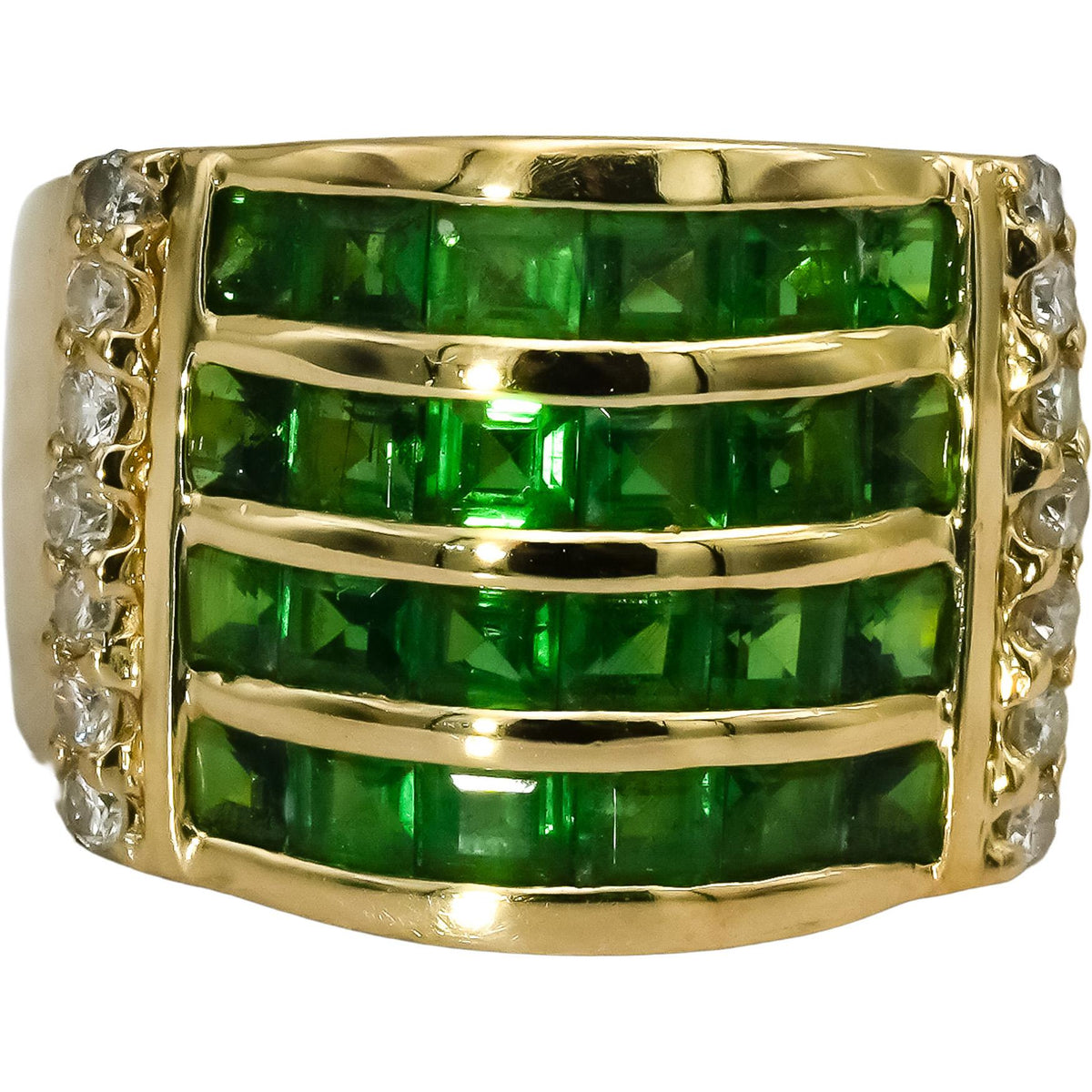 14k Yellow Gold Diamond and Emerald Cocktail Ring 2.70CT Size 5.75