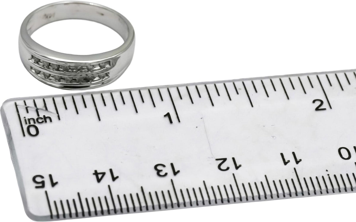 14k White Gold Round Channel Set Two Row Band Ring 0.12CT Size 6.25