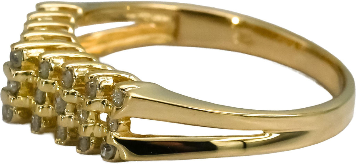 10k Yellow Gold Round Diamond Three Row Band Ring 0.25CT Size 6.75
