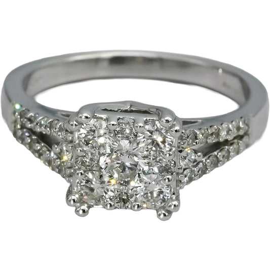 14k White Gold Round Diamond Cluster Ring 1.0CT Size 7.75