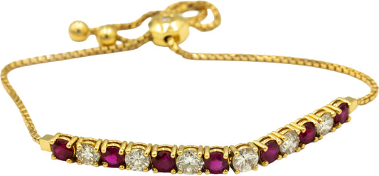 18k Yellow Gold Round Diamond and Ruby Adjustable Size Tassel Bracelet 3.57