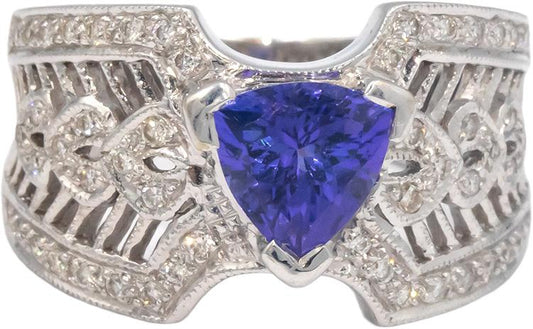 KALATI 18k White Gold 1.58CT Diamond and Tanzanite Cocktail Ring size 6.5