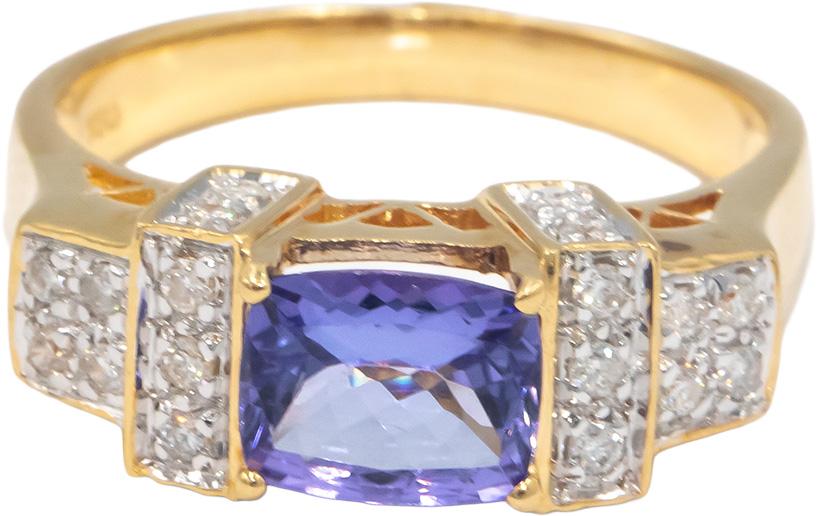 18k Yellow Gold 1.22CT Diamond and Tanzanite Ring Size 7.5