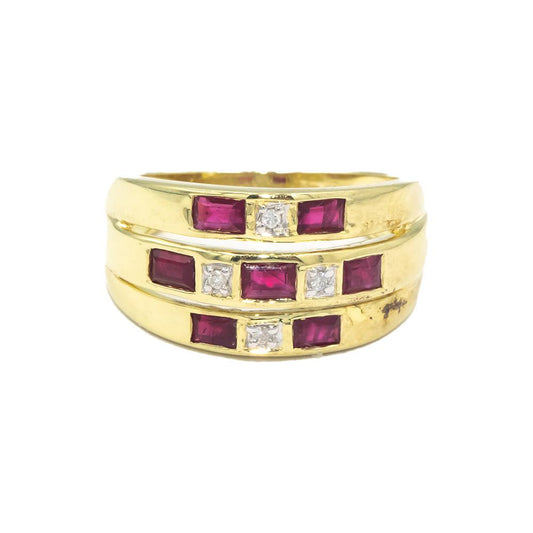 14k Yellow Gold 0.24CT Diamond and Ruby Band Ring Size 6.75