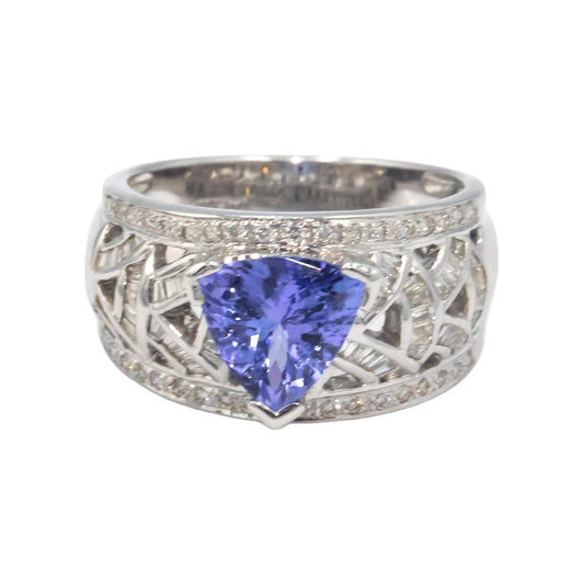 KALATI 18k White Gold 2.28CT Diamond and Tanzanite Ring Size 6.25