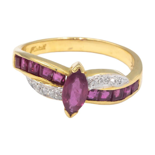KALATI 18k Yellow Gold 0.90CT Diamond and Ruby Band Ring Size 6.5