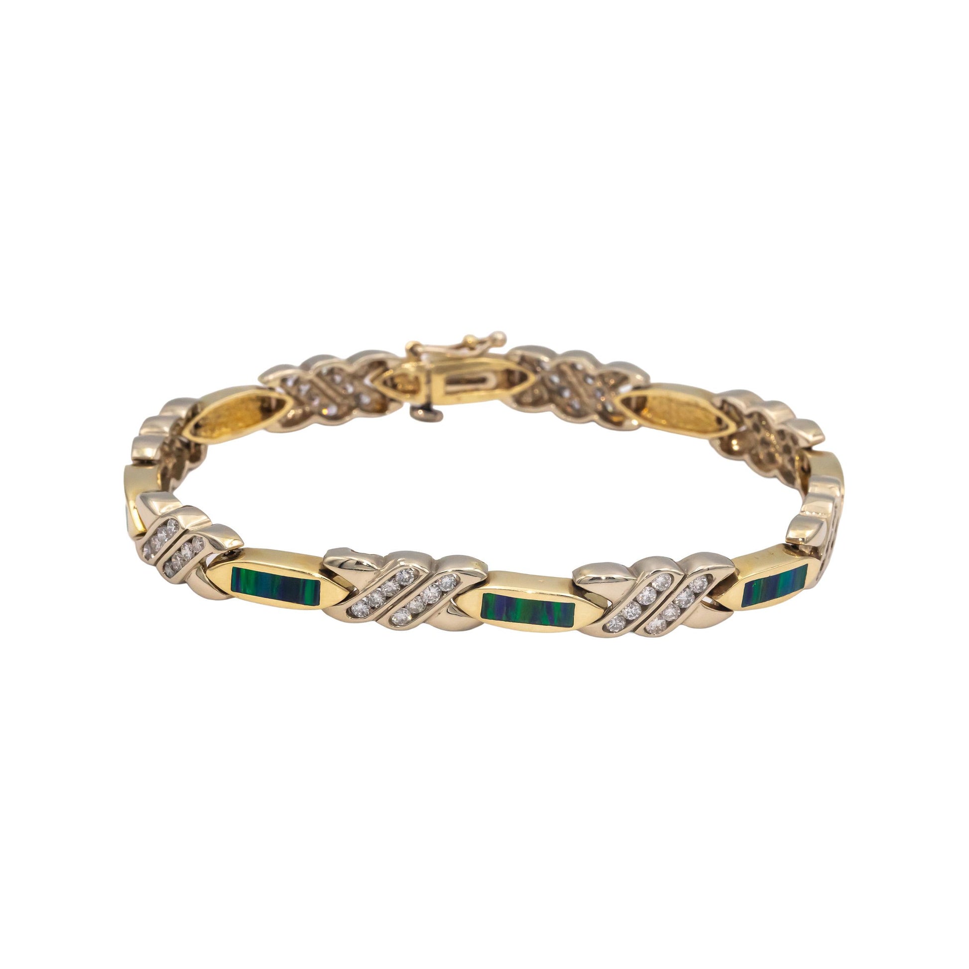 14k Yellow Gold Round Diamond and Painted Enamel Fancy Link Bracelet 1.75CT