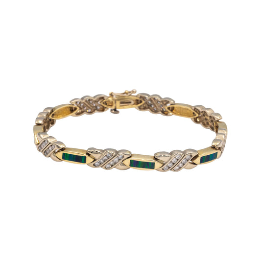 14k Yellow Gold Round Diamond and Painted Enamel Fancy Link Bracelet 1.75CT