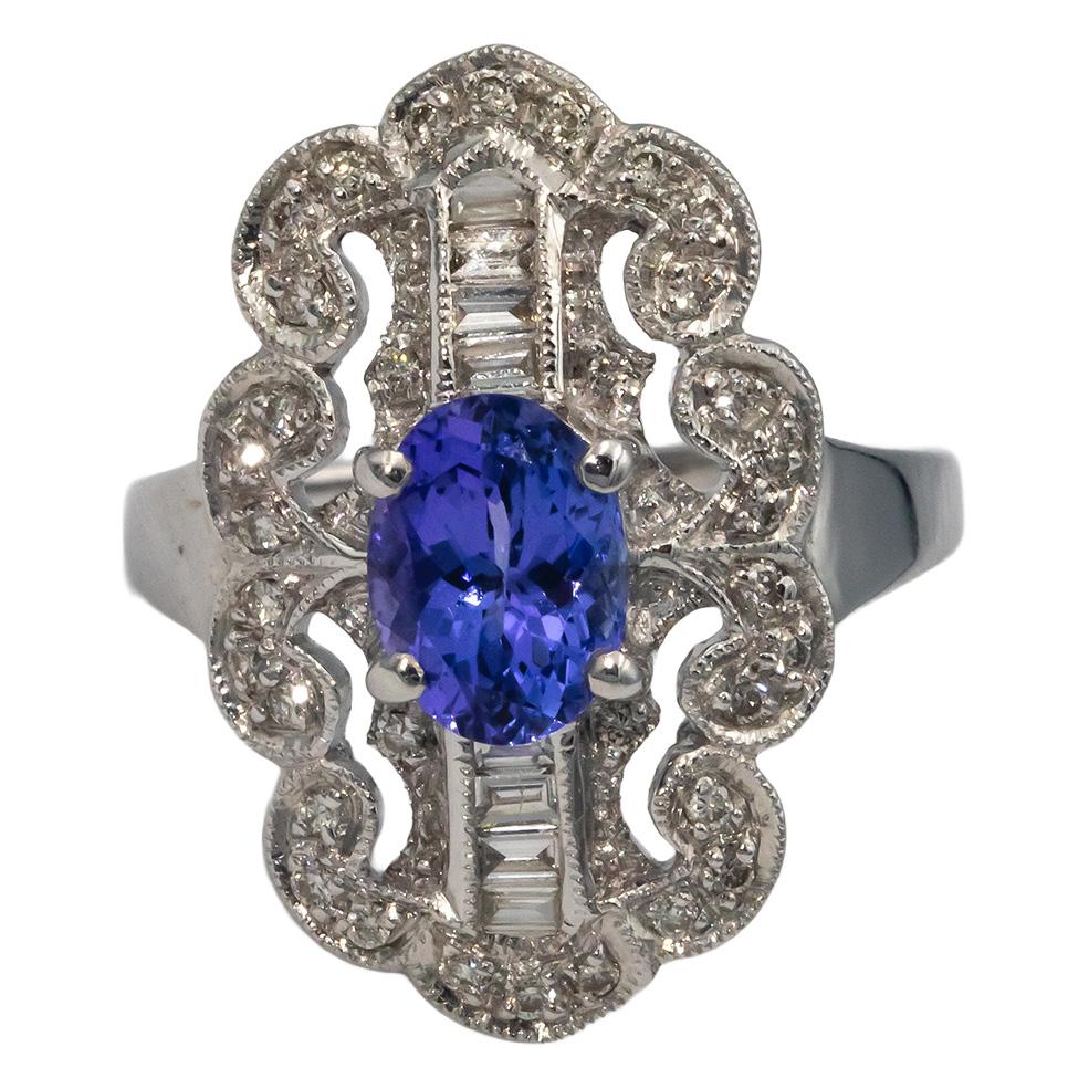 KALATI Designer 18k Gold Diamond and Tanzanite Filigree Ring 1.86CT Size 6.5