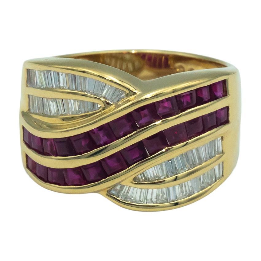 LE VIAN 18k Yellow Gold 2.0CT Diamond and Ruby Ring Size 7