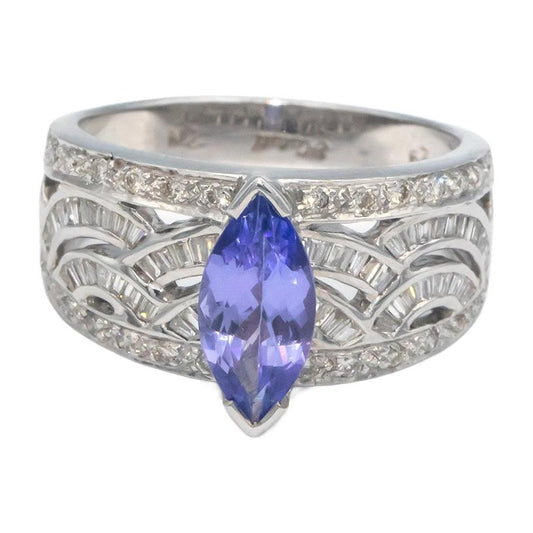 KALATI Designer 18k White Gold 1.69CT Diamond and Tanzanite Cocktail Ring Size 7