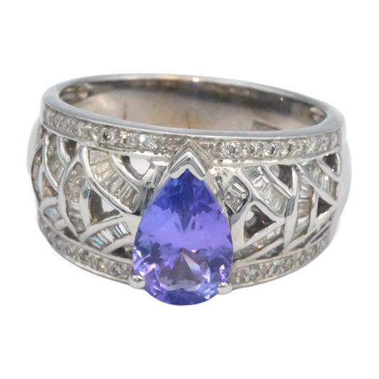KALATI Designer 18k Gold 1.79CT Diamond and Tanzanite Cocktail Ring Size 6.25