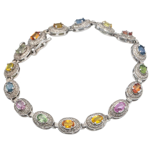 14k White Gold 4.0CT Rainbow Sapphire Fancy Link Bracelet