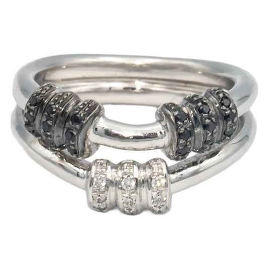 18K White Gold White & Black Diamond Split Bamboo Design Ring 9.09 Grams
