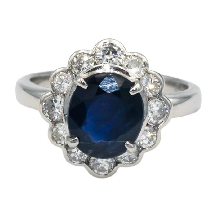 GIA Certified Platinum Diamond and Burma No Heat Sapphire Halo Ring 3.35CT