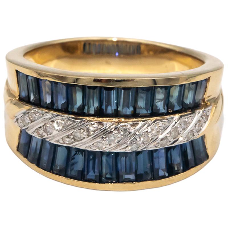 14k Yellow Gold 2.62CT Diamond and Sapphire Band Ring Size 8