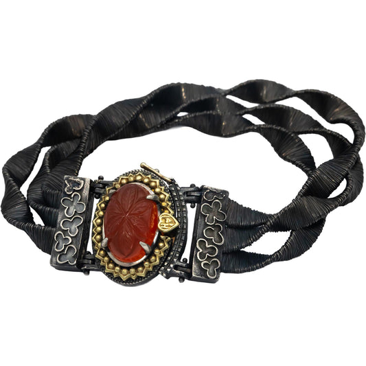 STAMBOLIAN 18k Gold Sterling Silver Diamond and Carnelian Woven Bracelet 8.02CT