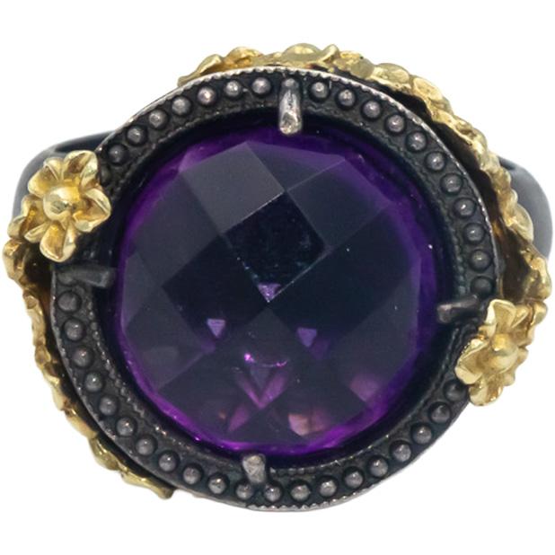 STAMBOLIAN 18k Gold Sterling Silver 5.52CT Diamond Amethyst Ring Size 6.25