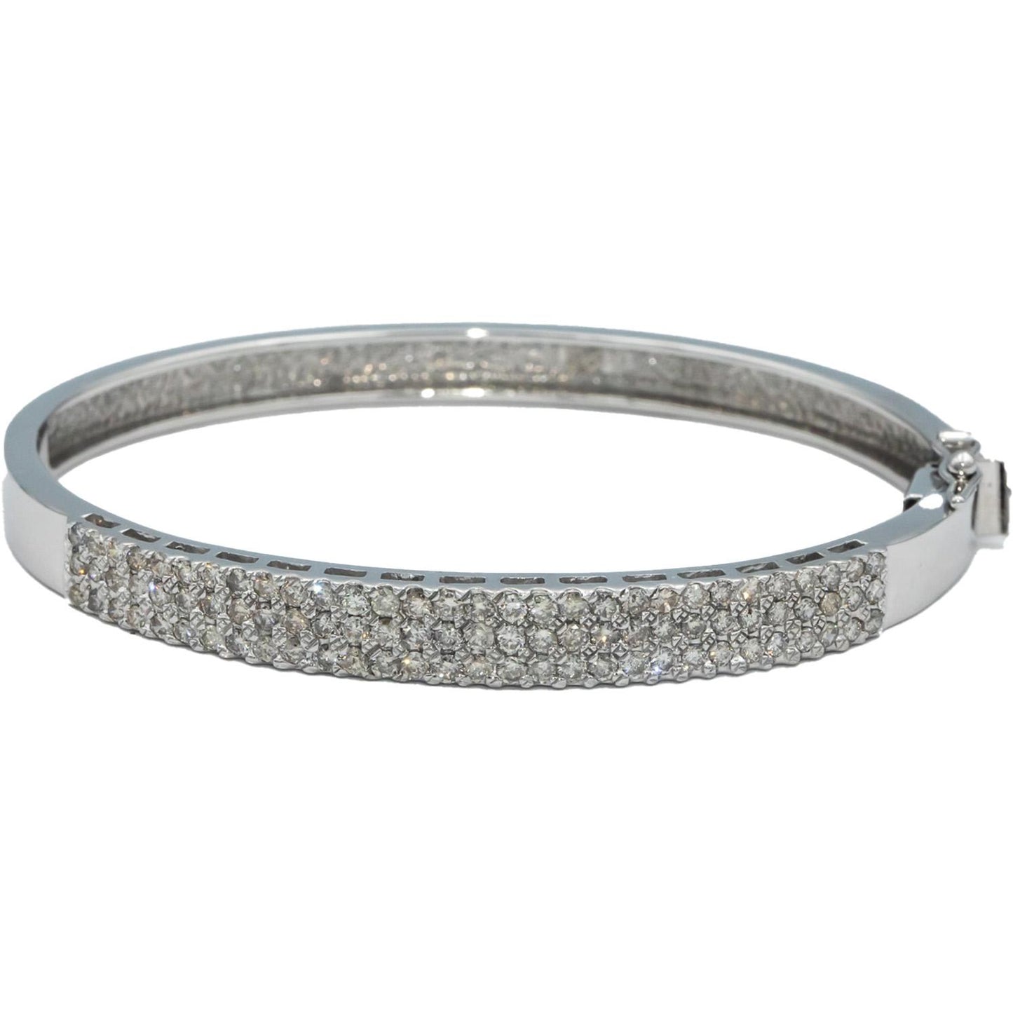 14k White Gold Round Diamond Cluster Bangle Bracelet 1.85CT