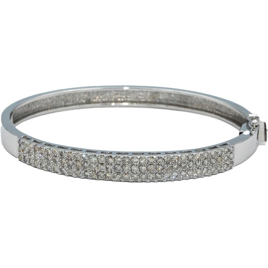 14k White Gold Round Diamond Cluster Bangle Bracelet 1.85CT
