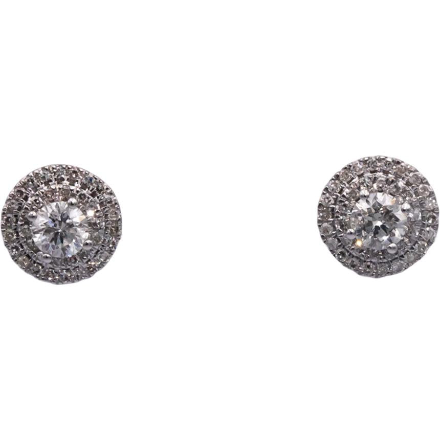 14k White Gold 1.0CT Diamond Cluster Halo Stud Earrings