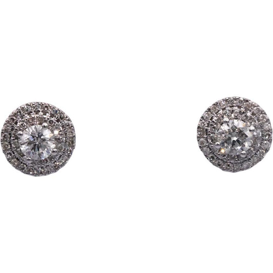 14k White Gold 1.0CT Diamond Cluster Halo Stud Earrings