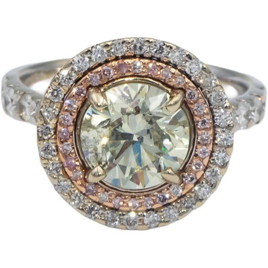 18k White Gold 2.79CT Diamond Halo Ring w/ 2.03CT Center Size 7