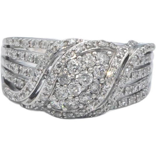 14k White Gold 1.13CT Round Cut Diamond Swirl Band Ring Size 7