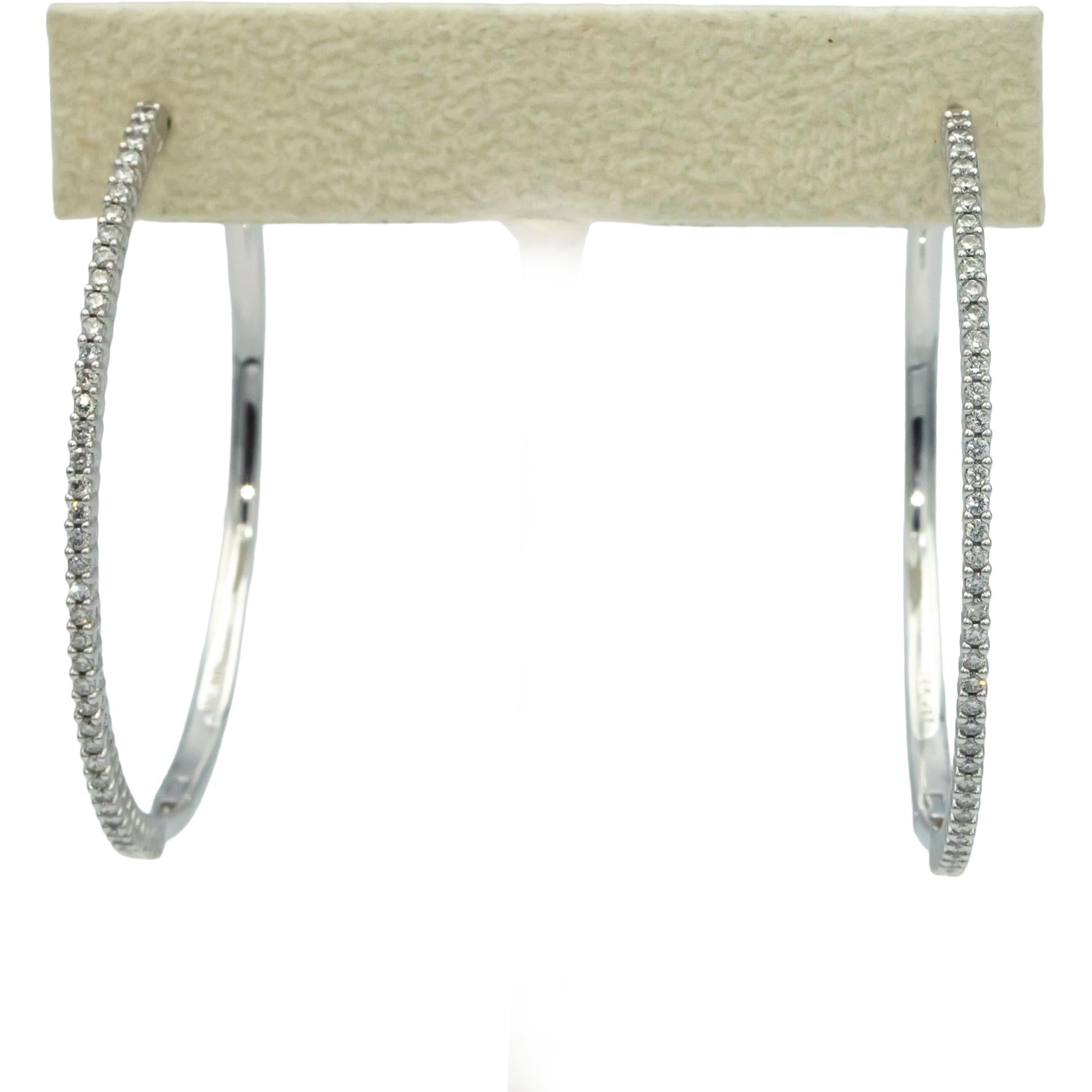 10k White Gold Round Diamond Jumbo Inside Out Hoop Earrings 1.0CT