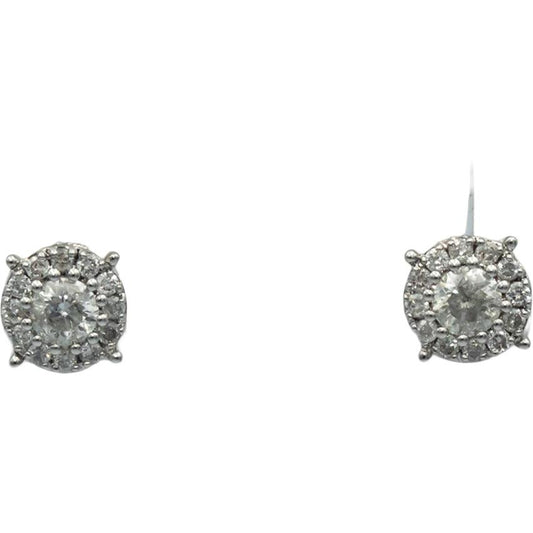 14k White Gold Round Diamond Cluster Stud Earrings 1.0CT