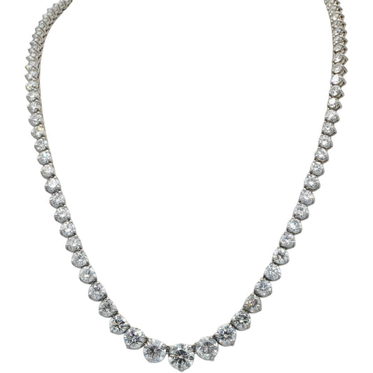 Round Cut Diamond 18k White Gold Riviera Necklace Graduated Width 30.93CT