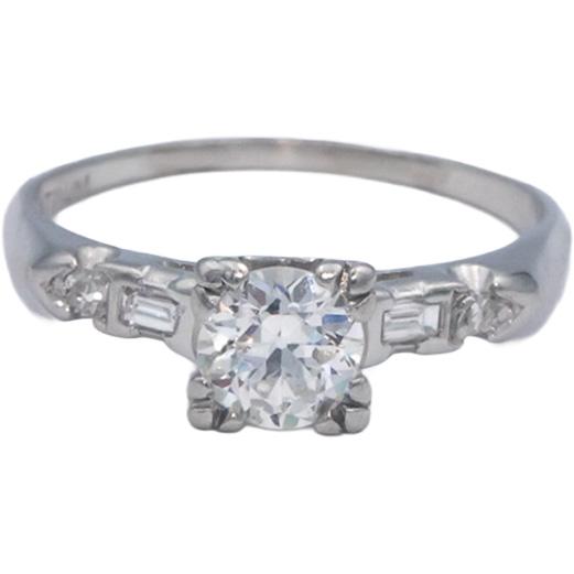 Vintage Antique Platinum 0.60CT Diamond Ring Size 7 w/ .55CT Old Euro Cut Center