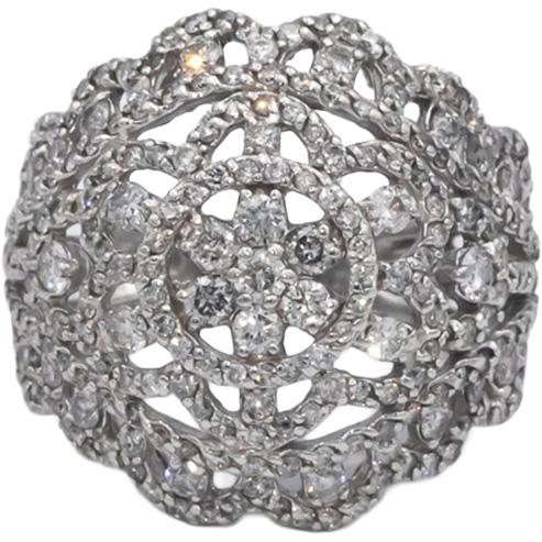 EFFY Designer 14k White Gold 1.50CT Diamond Filigree Dome Cluster Ring Size 6.5