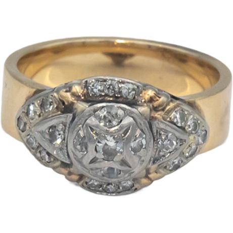 ART CARVED Vintage Antique 14k Yellow & White Gold 0.16CT Diamond Ring Size 4.5
