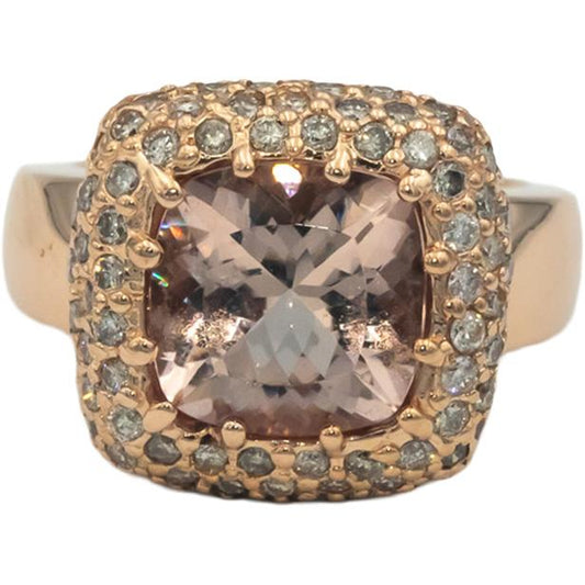 14k Rose Gold 4.55CT Diamond and Morganite Cluster Cocktail Ring Size 6