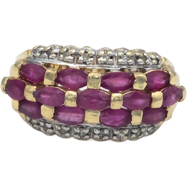 14k Yellow Gold 1.33CT Diamond and Ruby Band Ring Size 7.5