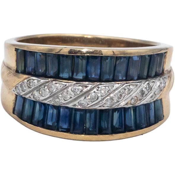 14k Yellow Gold 2.62CT Diamond and Blue Sapphire Ring Size 8.25