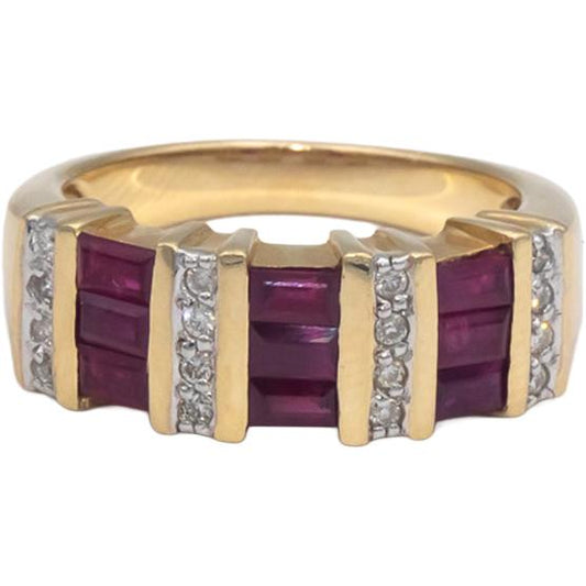 Designer 14k Yellow Gold 1.15CT Diamond and Ruby Band Ring Size 6.75