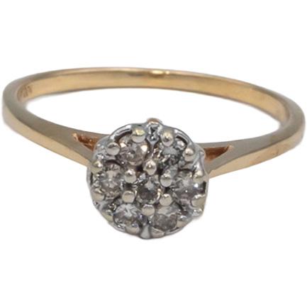 14k Yellow Gold .23CT Round Cut Diamond Cluster Flower Engagement Ring Size 6.25