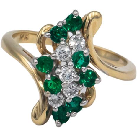 14k Yellow Gold VS Round Diamond and Emerald Cocktail Ring 0.50CT Size 5.25