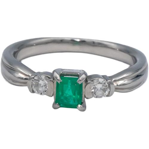 Platinum 0.47CT Diamond and Emerald Band Ring Size 6