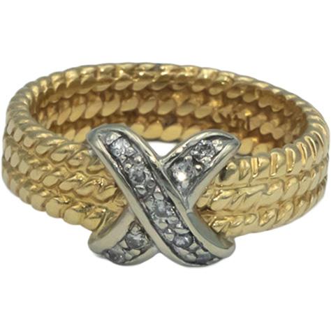 14k White & Yellow Gold 0.06CT Diamond "X" Cable Band Ring Size 5.25